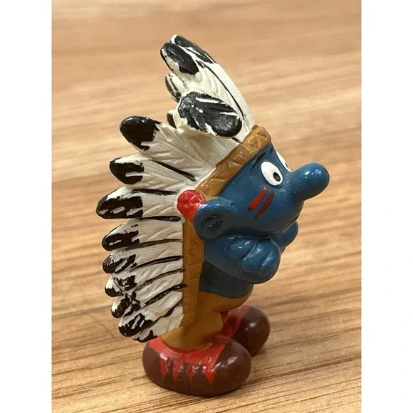 Schleich Smurf PVC Figure Indian Chief Vintage 1981 - Picture 4 of 6